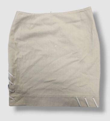 $395 Akris Punto Women's Beige Lace Twist Denim Mini Skirt Size 6