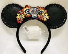 BNWT Disney Pixar Coco Floral Skull Minnie Mouse Bow Ears Faux Leather Headband