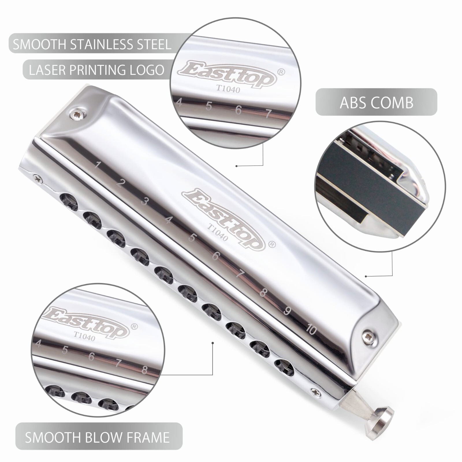 Easttop chromatique Harmonica adulte chromatique professionnel 10trous