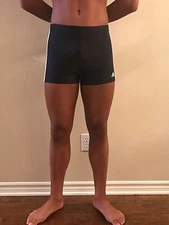 ADIDAS SQUARE LEG 3 Stripe Black Boxer Swim Short (MADE IN TUNISIA)