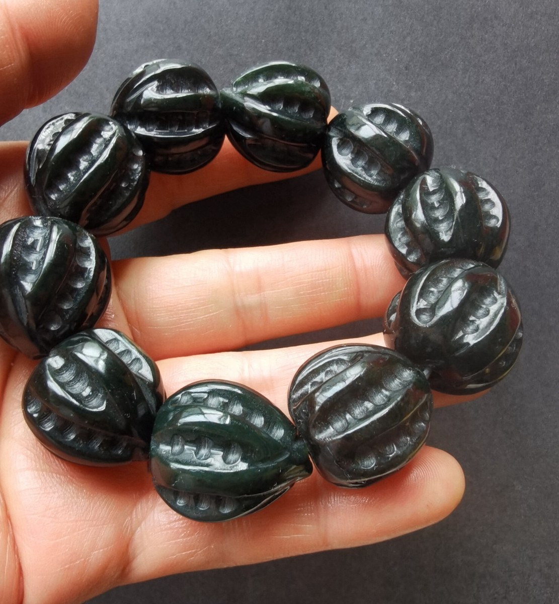 Large 3D walnut Weave natural black jade stone beaded bracelet