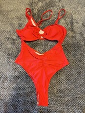 Ladies red one piece swimsuit with spot E28