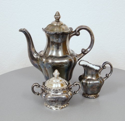 Cafeteras antiguas exclusivas de porcelana 5 piezas plateadas Art Dèco años 30 - Imagen 2 de 9