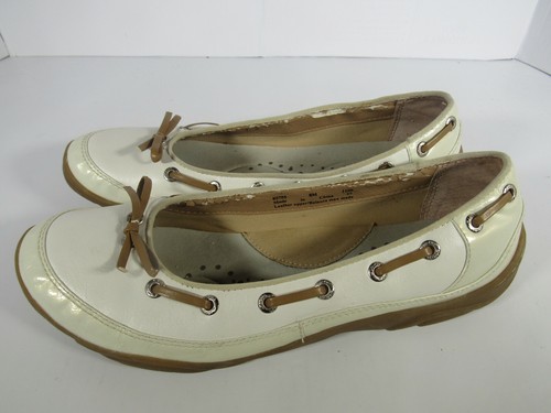 Clarks White & Ivory Cream Leather Driving Lace Loafers Flats 85755 Women's 8 M