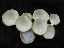 Zodax Cluster of 8 Round Serving Bowls Gold & White Enamel 13”x 7”
