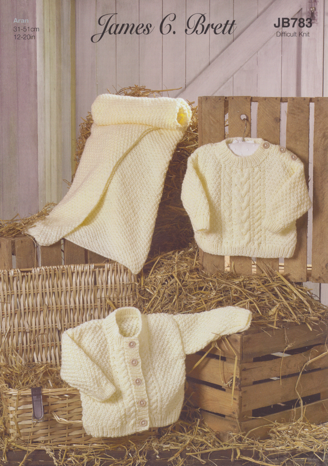 Baby Knitting Pattern Cable Cardigan Jumper & Blanket James Brett Aran JB783
