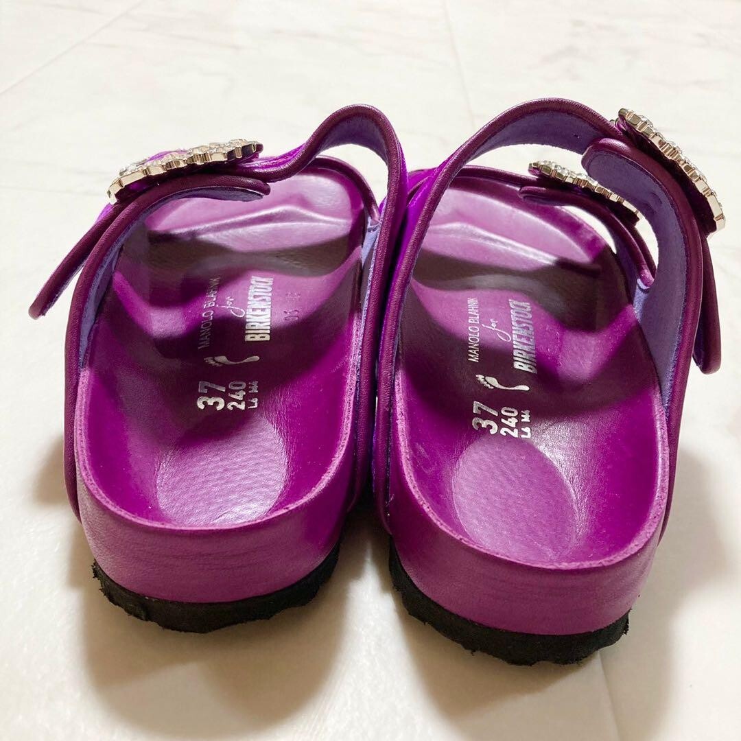 MANOLO BLAHNIK マノロブラニク NY購入　パープル　37 Manolo Blahnik Birkenstock Arizona Crystal Sandals Size 37