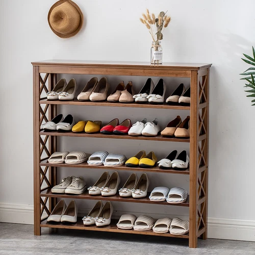 Entryway Shoe Rack 6 Tiers Bamboo Shelf 20 Pairs Shoe Storage Organizer Shelf - Picture 2 of 6