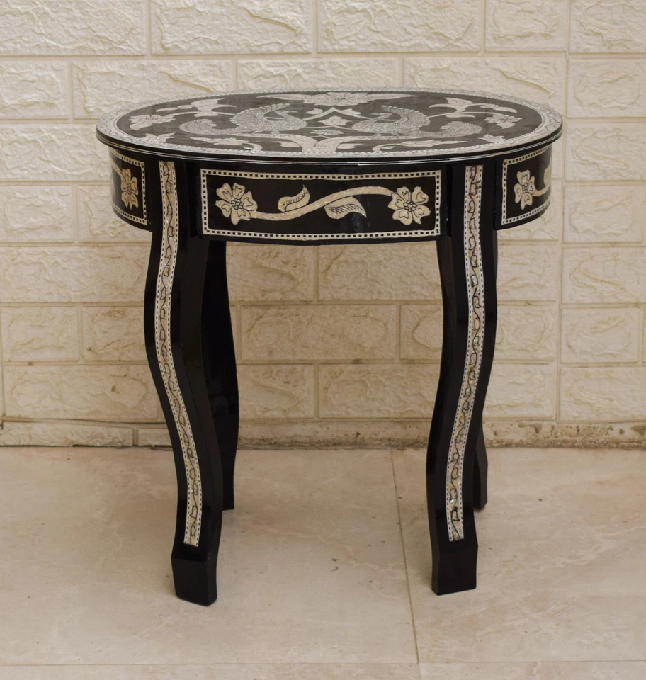 Moroccan Wood Side Coffee Oval Table, Persian Design Mother of Pearl Inlay - Image 2 of 4
