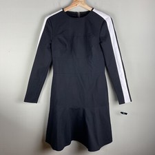 Ralph Lauren: Preppy Stretchy Peplum Long Sleeve Midi Dress Black White (NWT)