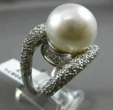 ESTATE EXTRA LARGE 3CT DIAMOND & AAA SOUTH SEA PEARL 18K WHITE GOLD RING 20571
