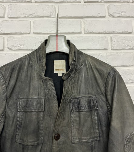 Vintage Men's Diesel Lamb Leather Jacket Biker Gray Olive Size S - Picture 3 of 11