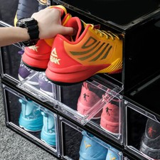 12 Pack Clear Shoe Storage Box Foldable Plastic Stackable Case Sneaker Organizer