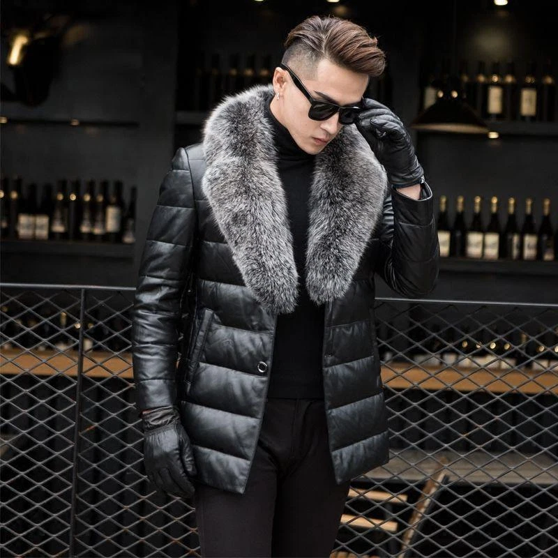 Mens fur cheap down jacket
