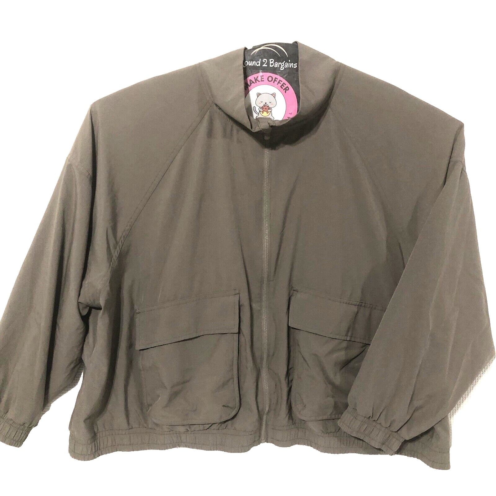 Old Navy Jacket 3XL Gray Brown Full Zip Elastic Waist Windbreaker Stretchtech