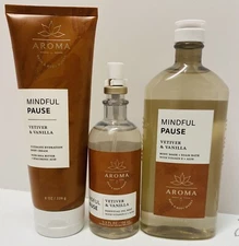 Bath & Body Works Aroma Mindful Pause Vetiver & Vanilla Wash Cream Oil Mist Set