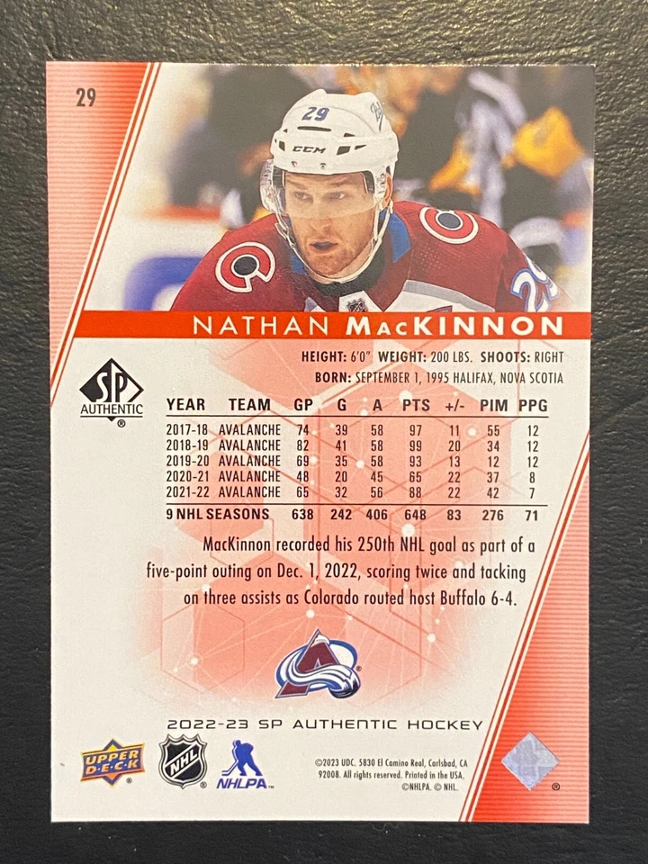Nathan MacKinnon 2022-23 SP Authentic Limited Red #29 Colorado Avalanche - Image 2 of 2