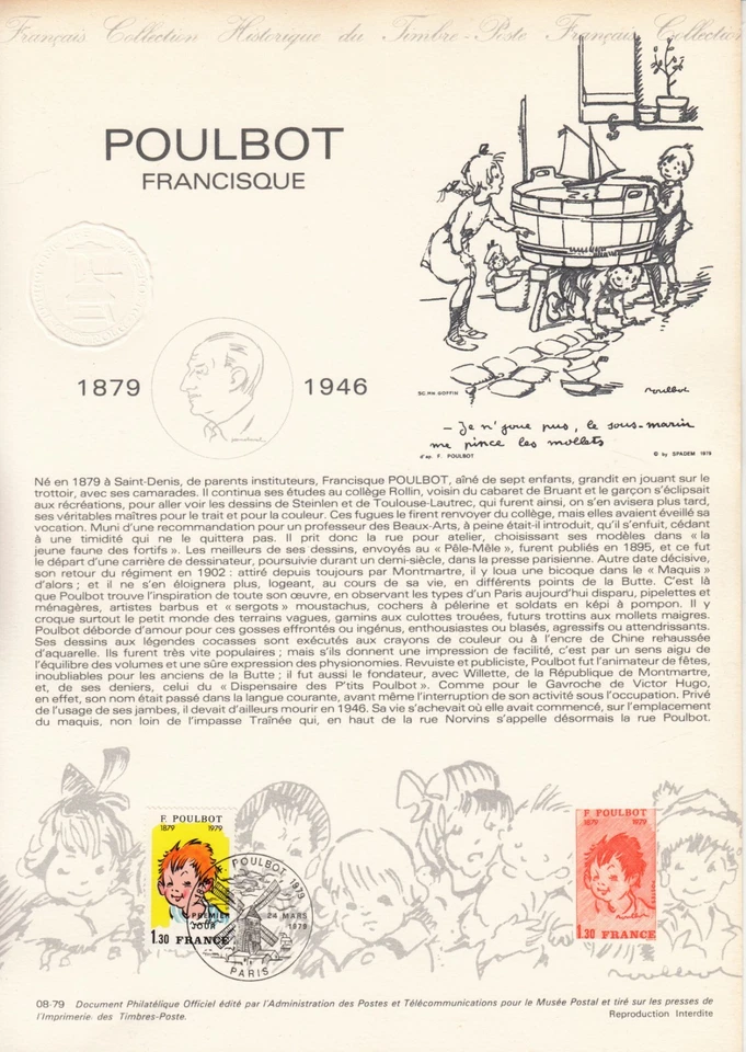 Document Philatélique feuillet A4 Musée de la Poste 1979 POULBOT francisque - Photo 1/1