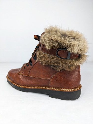 RIEKER Vintage 90s Women Brown Leather lace up ankle boots Fur trim Size 40 - Picture 9 of 13