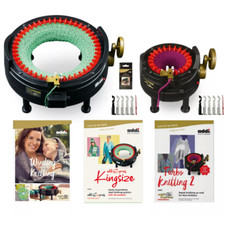 2 ADDI KNITTING MACHINES WITH 3 PATTERN BOOKS AND ACCESSORIES
