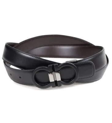 Ceinture Double Gancini Réversible Et Ajustable Noir/Marron Salvatore Ferragamo - Photo 1/4