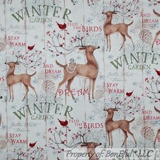 BonEful Fabric FQ Cotton Quilt Country Deer Red Cardinal Bird Berry Xmas Tree US