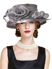 Gray Tea Party Derby Hats For Women Elegant Church Hat Flower Fascinators Cap