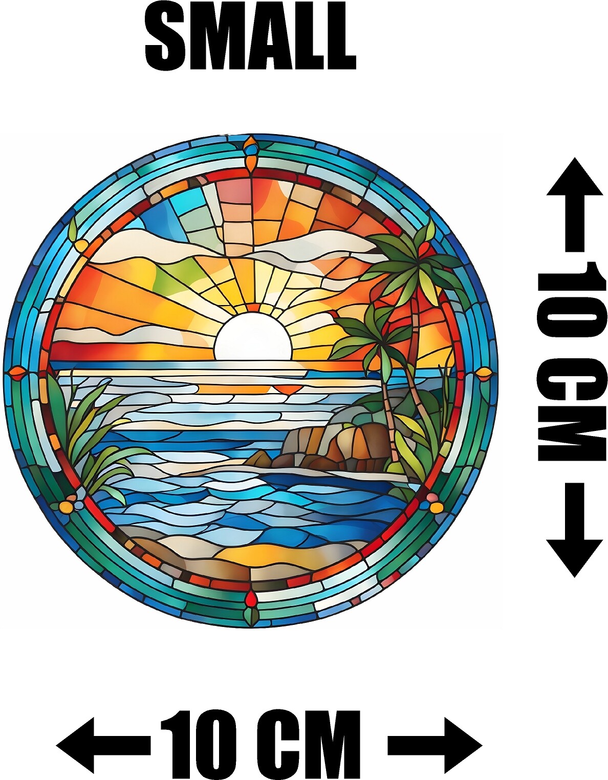 Scenic Beach Sunset Stained glass Effect Static cling window Sticker ...