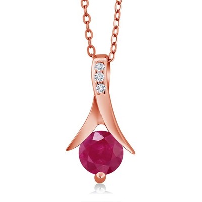1.05 Ct Ruby E-F Lab Grown Diamond 18K Rose Gold Plated Silver Pendant with