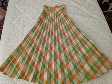 1970s plaid maxi skirt rare pastel green pink orange white colors -24 inch waist