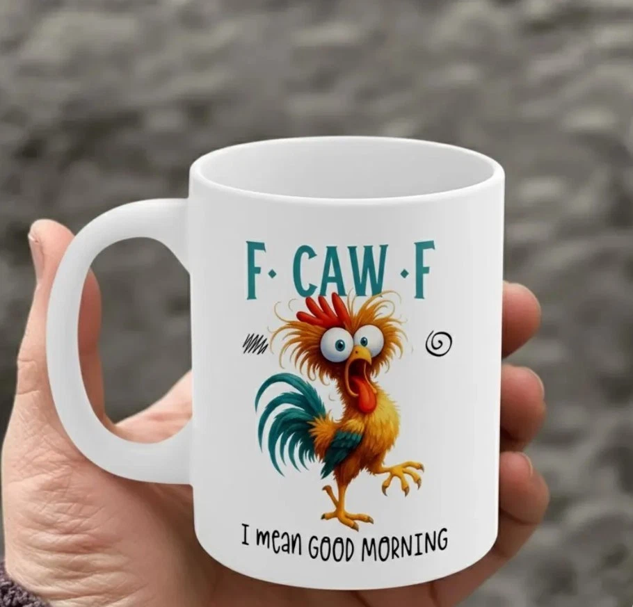 Divertida Taza Gallo F Caw F Taza de Café, Sarcástico Buenos Días Regalo Pollo Foto 4 de 4