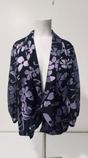 Alex Evenings Women's Lavender/Black Floral 3/4 Sleeve Jacket Blazer Sz L Petite