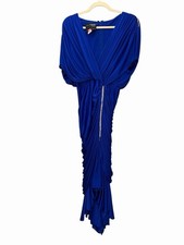 Shamash & Yofi Creations Blue Ruched Rhinestone Maxi Dress V Neck Size 7/8