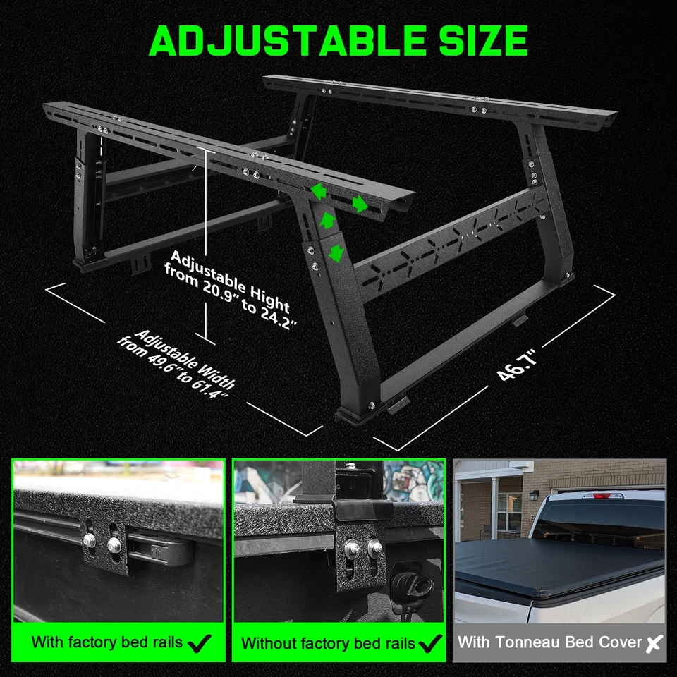 For Ford/Tundra/Tacoma/Dodge/Chevy/Nissan Overland Adjustable Truck Bed Rack Foto 3 de 4