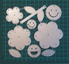 9 Piece Happy Flower Metal Cutting Dies / Smiley Face Flowers Craft Die Cutter