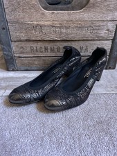 CHANEL women's stretch chunk heel gold metallic black shoes 35 / US 5 M