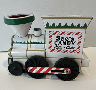 VINTAGE See’s Candy Choo Choo Train Tin Litho Metal Locomotive Christmas Japan