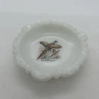 Vintage White Milk Glass Ashtray Game Bird Ring Necked Pheasant Anchor Hocking