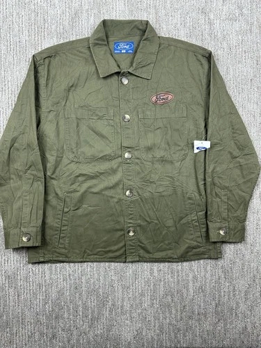 Ford Men's Green Button-Up Work Jacket Logo Embroidered Pockets Size XL - product listing photo