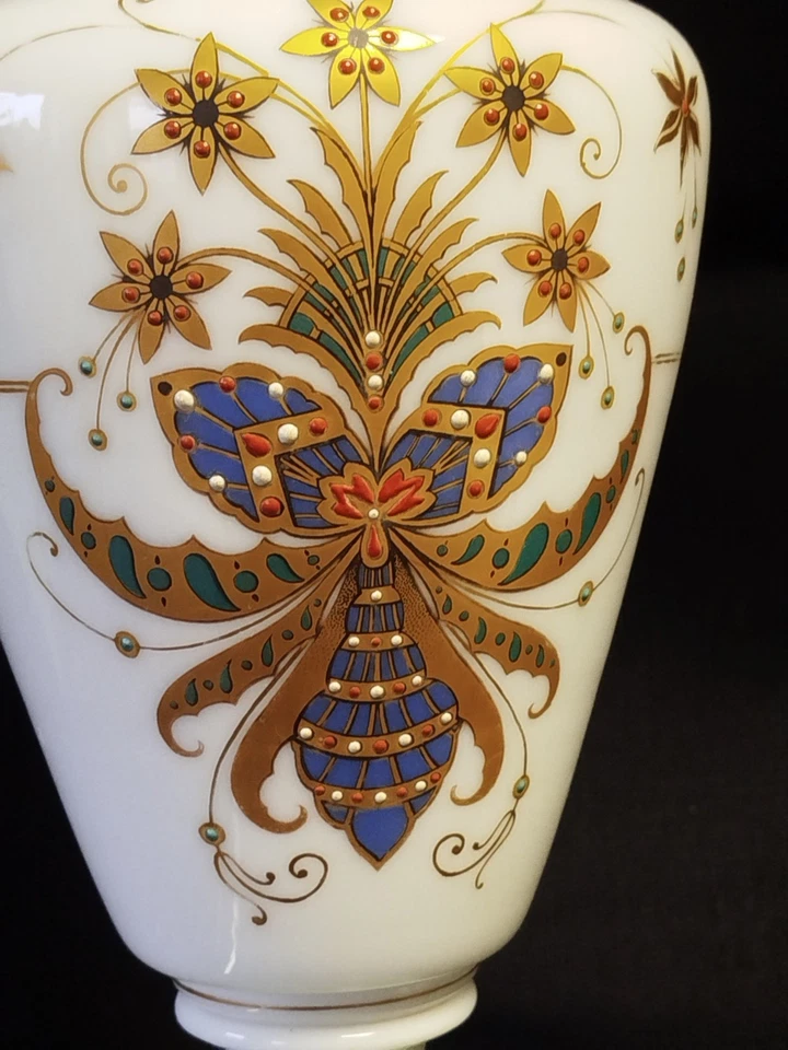 MAGNIFIQUE ANCIENNE GRANDE LAMPE OPALINE MOTIFS RELIEFS - Photo 3/4