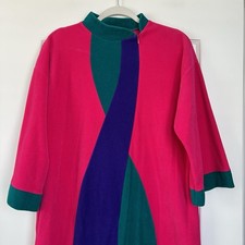 Vtg Vanity Fair Velour Robe S Pink Purple Green House Coat Color Block Retro USA