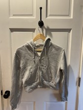 John Galt For Brandy Melville Grey Cropped Full Zip Hoodie One Size