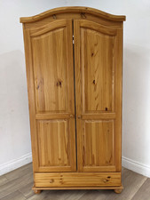 WARDROBE Classic Pine Double Door Hanging Rail Bottom Drawer FREE DELIVERY