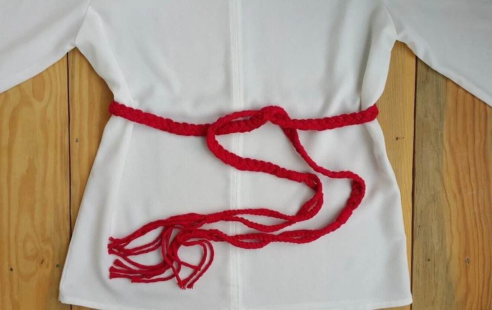 Cinturón Borla Trenzada Roja, Hecho a Mano Boho Mujeres Largo Macramé Vestido Cintura Cuerda Cinturones Foto 3 de 4