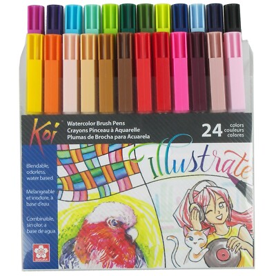 Sakura XBR-24SA Koi Watercolor Coloring Brush Pen Set, 24 Count, Assorted Colors