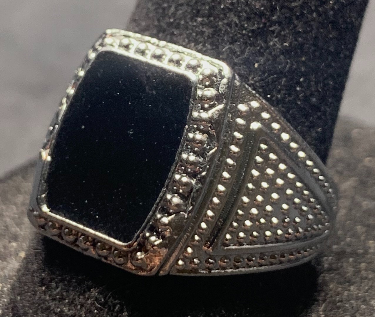 Vintage Antique Silver Tone Black Rhinestone Ring - Size 8