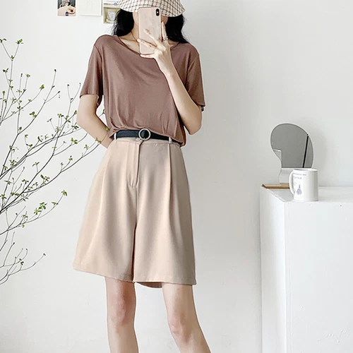 Dama Traje Informal Pantalones Cortos Rectos Pierna Ancha Culotte Suelto Cintura Alta Oficina Verano - Imagen 18 de 29