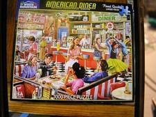 White Mountain 1000 Pc Jigsaw Puzzle AMERICAN DINER 24x30" Larger Pc COMPLETE 