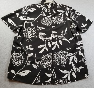 Modern Essentials Button Up Shirt Womens 20W Plus Black Gray White Floral Spring