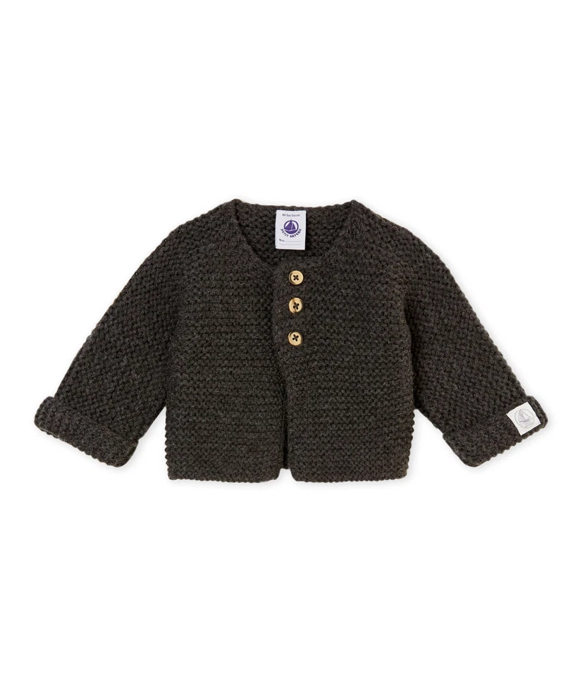 PETIT BATEAU Strickjacke Cardigan Grobstrick dunkelgrau grau 50 56 62 68 74 80